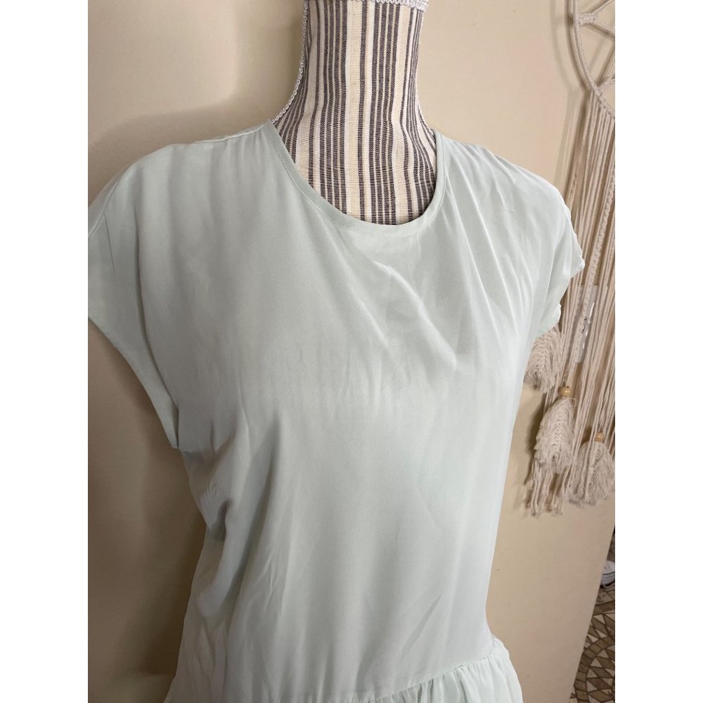 Vero Moda Pastel Midi Dress Ruffle Tiered Mint Green Lined Dress Size L - Picture 3 of 14
